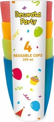 Obrázok produktu pre Opakovane použiteľný plastový pohár farebný 220 ml 4 ks