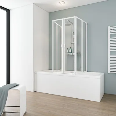 Produktbild von Schulte Duschabtrennung faltbar für Badewanne 70-80 cm, Sicherheitsglas ESG Klar hell, Profilfarbe: Alpinweiß