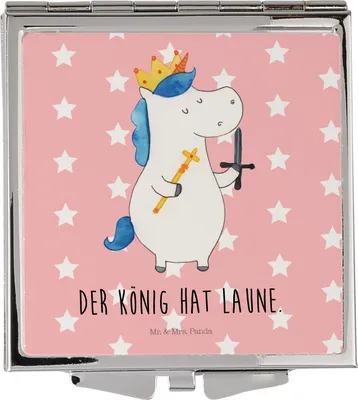 Produktbild von Mr. & Mrs. Panda Schminkspiegel Einhorn König mit Schwert - Rot Pastell - Geschenk, Frauen Spiegel, Kleiner, Unicorn, Ritter, Handspiegel, Klappspiegel, Kosmetikspiegel