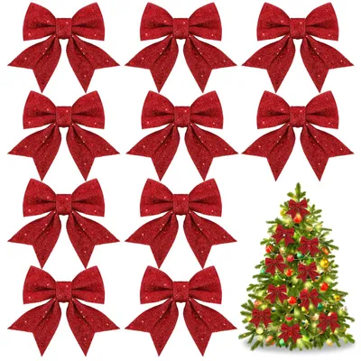 Produktbild von Weihnachtsschleife Weihnachtsschmuck Glitzerschleife - 12 x 15 cm - Rot - 10 Stück - Für Baum und Geschenk