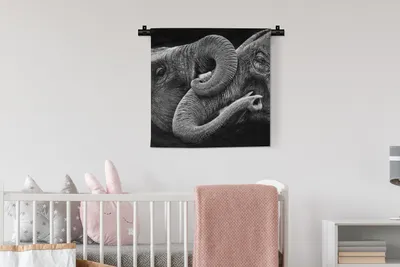 Produktbild von MuchoWow® Wandteppich Wandbehang Elefant - Tiere - Schwarz - Weiß 60x60 cm Tapisserie Dekoration Wandtuch - Dekorationen - Wand Decke