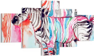 Produktbild von Bild auf Leinwand - Leinwandbild - Zebra Tiere Natur bunte - 125x70cm - Wand Bild - Wanddeko - Leinwanddruck - Bilder - Kunstdruck - Wanddekoration - Leinwand bilder - Wandkunst - EA125x70-3075
