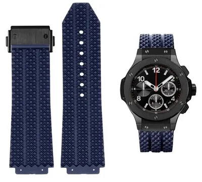 Image de Bracelet de montre pour la série HUBLOT BIG BANG Classic, en silicone, boucle en acier, bleu-noir, 25-17 mm