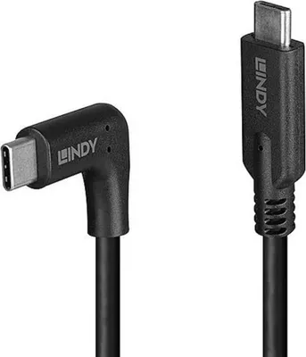 Productafbeelding van LINDY USB 3.2 Type-C kabel, 1 meter, met 90 graden gebogen connector