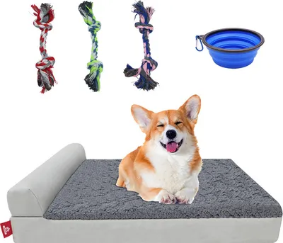Image de (L)confortable canapé pour chien en peluche,Lit orthopédique pour chien Canapé pour chien,Canapé pour chien en mousse à mémoire de forme Lit pour chien en forme de L amovible et lavable en machine avec doublure imperméable en TPU Lit pour animal