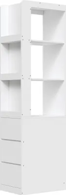 Produktbild von MODFU Bücherregal Schmales Standregal Platzsparendes Nischenregal Schubladen Stauraum Raumteiler Weiß
