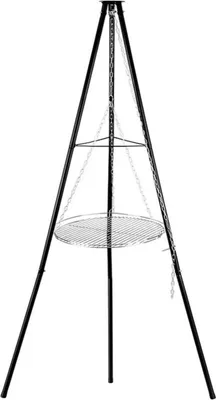 Image de RealG RC-K-943 Trépied pour feu de camp avec grille, 150 cm, grille de 50 cm