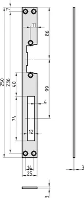 Produktbild von BASI - Flachschliessblech - FLB 950 - nickel-Silber - käntig - 250x25x3 mm - R/L verwendbar - 9508-0003