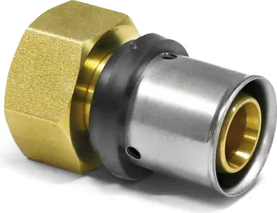 Produktbild von Pipetec Press-Übergangsverschraubung einteilig mit Innengewinde 1" auf Alu Verbundrohr 20 x 2mm : 20 x 2 mm - 1 Zoll Größe: 20 x 2 mm - 1 Zoll