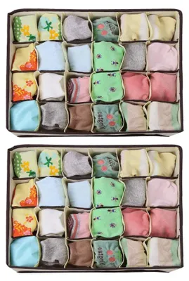 Unterwäsche-Organizer, 2er-Set, 24 Fächer, beige, faltbar