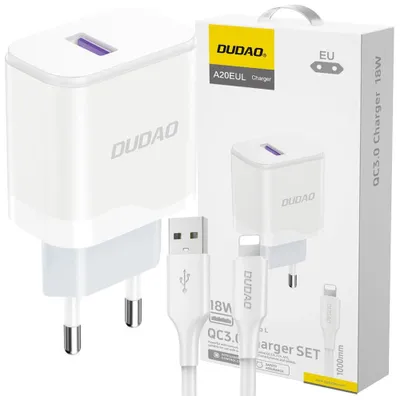 Produktbild von Dudao A20Eu Usb-A 18W Netzladegerät - Weiss + Usb-A - Lightning Kabel