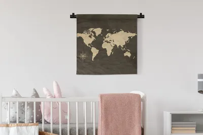 Produktbild von MuchoWow® Wandteppich Wandbehang Weltkarte - Windrose - Weiß 60x60 cm Tapisserie Dekoration Wandtuch - Dekorationen - Wand Decke