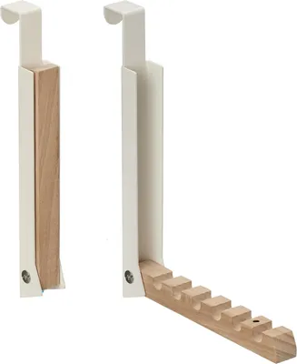 Produktbild von 2 x Klapphaken, zum Einhängen, Türgarderobe für je 6 Kleiderbügel, Metall und Holz, Haken für 2 cm Türfalz, creme