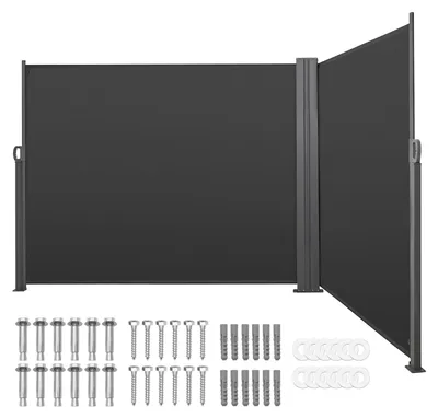 Obrázek produktu pro SucceBuy Výsuvná boční markýza 180 x 600 cm, vyrobená z odolné polyesterové tkaniny o gramáži 180 g/m², ideální jako ochrana před větrem, sluncem a zvědavými pohledy nebo jako přepážka do zahrady, na balkon, k bazénu a na terasu, barva: šedá