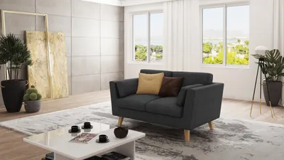 Produktbild von S-STYLE MÖBEL - Sofa 2-Sitzer mit Holzfüßen im skandinavischen Stil Elma aus Graphit Luxusmicrofaser, B/T/H: 152 cm/ 89 cm/ 90 cm