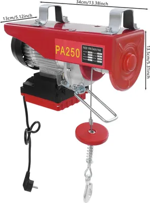 Produktbild von Elektrischer Seilzug - Drahtseilwinde - 250 kg - 550 W 220 V EU-Stecker - Funkfernbedienung bis 80 m - Hubhöhe 12/6 m - 10/5 m/min - Rot