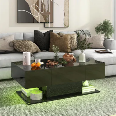 LED-Couchtisch Hochglanz 2 Schubladen 110x60x40 cm schwarz