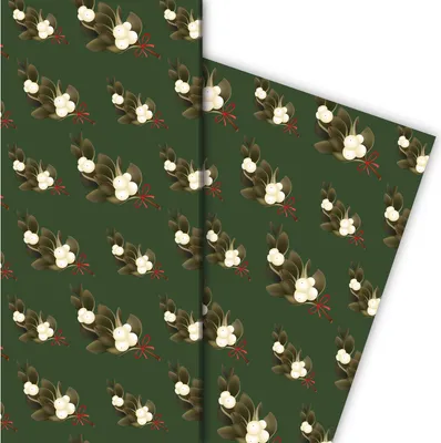 Produktbild von Elegantes florales Weihnachtspapier mit Misteln, grün, 32 x 48cm - G9883, 32 x 48cm