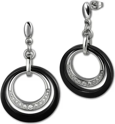 Produktbild von Amello Damen Edelstahl Keramik silberfarben schwarz glänzend Ohrschmuck D2ESOX17S