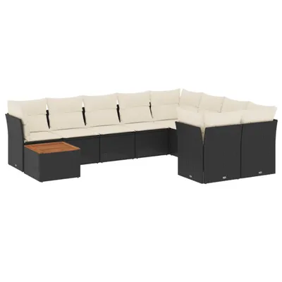 Produktbild von 10-tlg. Garten-Sofagarnitur mit Kissen Schwarz Poly Rattan
