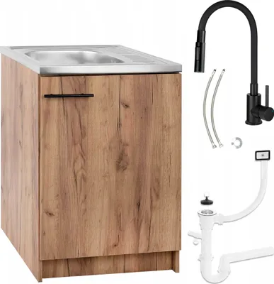 Obrázek produktu pro Kuchyňská linka Dub 60x60 Dřez Deante černý Flexibilní sifon 2v1