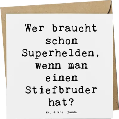 Produktbild von Mr. & Mrs. Panda Grußkarte Spruch Stiefbruder Held - Weiß - Geschenk, herzerwärmende Sprüche, Familiengeschenke, Familie, faltkarte, Klappkarte, einzigartige Designs