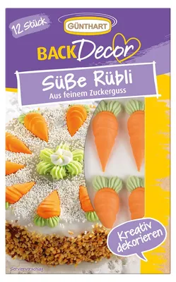 Zdjęcie produktu dla Günthart słodka dekoracja cukrowa z marchewki wykonana z drobnego lukru 36g