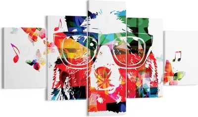 Produktbild von Bild auf Leinwand - Leinwandbild - Bär Gläser Grizzly hipster - 125x70cm - Wand Bild - Wanddeko - Leinwanddruck - Bilder - Kunstdruck - Wanddekoration - Leinwand bilder - Wandkunst - EA125x70-3090