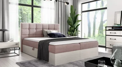 Produktbild von Kontinentales Bett 120x200 CHANTELLE 1 - nordisches Teakholz / Rosa + GRATIS Matratzenauflage