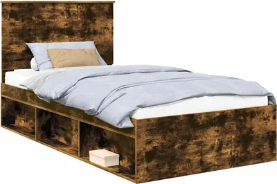 Image de vidaXL : Structure de lit en bois massif de pin, finition chêne fumé, dimensions 100 x 200 cm