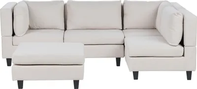 Produktbild von BELIANI 4-Sitzer Ecksofa Linksseitig Hellbeige Stoffbezug mit Ottomane Kissen Schwarze Beine Modular Modern Modulsofa Wohnlandschaft Wohnzimmer