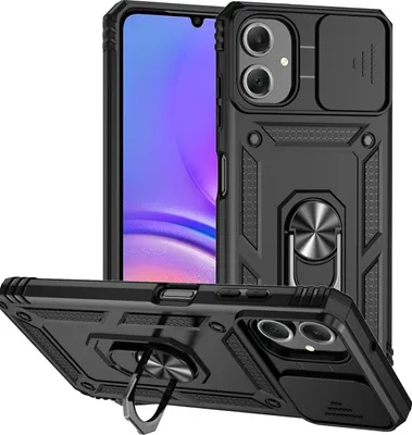 Obrázek produktu pro Pouzdro pro Samsung Galaxy A06 dvouvrstvé pouzdro s posuvným krytem kamery a prstencovým stojánkem Černý