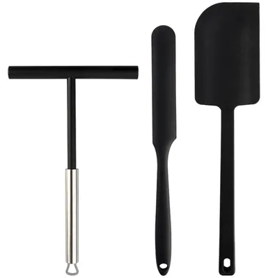 Image de 2 spatules à crêpes, spatule en T de 20 cm avec racloir en silicone, acier inoxydable