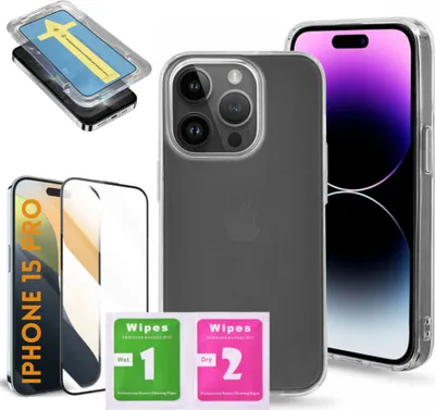 Obrázok produktu pre Priehľadné Silikónové Zadné Puzdro Pre Iphone 15 Pro + Rám Z Tvrdeného Skla