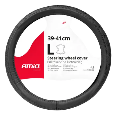 Zdjęcie produktu dla Pokrowiec skórzany pikowany nakładka na kierownicę samochodową L 39-41cm SWC-51-L AMIO-03562