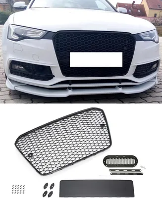 Zdjęcie produktu dla Osłona chłodnicy Osłona sportowa Osłona o strukturze plastra miodu BLACK SHINE z uchwytem na emblemat