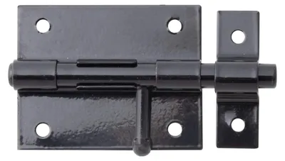 Immagine prodotto di Alberts 863371 Serratura a chiavistello, con maniglia rotonda e occhiello collegato, plastificata nera, piastra 70 x 57 mm, bullone Ø 9,5 mm, lunghezza totale 100 mm, set da 10