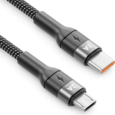 Produktbild von deleyCON 2m Micro USB Kabel USB-C auf Micro-USB Stecker Ladekabel Datenkabel Laden & Synchronisieren Handy Smartphone Tablet Kamera Navi Controller Usw.
