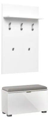 Produktbild von Garderobe mit Sitzbank Sabadell 04, Farbe: Weiß / Weiß Hochglanz - 209 x 80 x 38 cm (H x B x T)