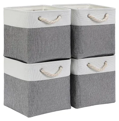 Image de Boîte de rangement en tissu, 30 x 30 x 30 cm, pliable, gris/blanc.