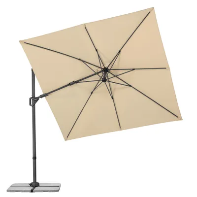 A cantilever umbrella is shown against a white background.