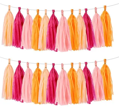 Image de Guirlande en papier de soie, 40 pièces, orange et rose, décoration suspendue pour fêtes et mariages