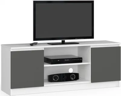 Produktbild von TV Schrank AKORD Fernsehkommode 140 cm Weiß Front Graphitgrau B140 x H55 x T40cm