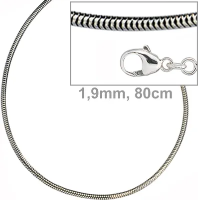 Produktbild von JOBO Schlangenkette 925 Sterling Silber 1,9 mm 80 cm Halskette Kette Karabiner