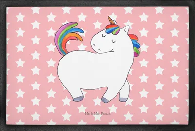 Produktbild von Mr. & Mrs. Panda Sauberlaufmatte Einhorn Stolzieren 50 x 75 cm - Rot Pastell - Geschenk, Anders, Fussmatte, Schmutzfangmatte, Unicorn, Eingangsteppich, Pferd, Reiter