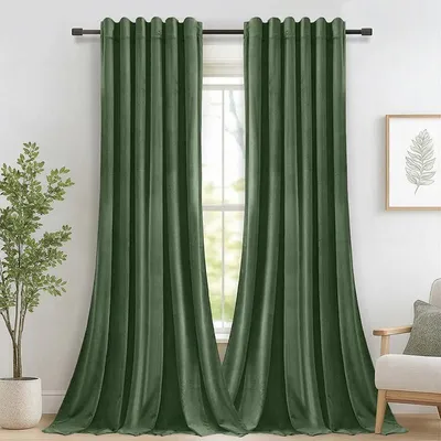 Produktbild von 2er Set Samt Vorhänge Verdunkelungsvorhang Blickdicht Vorhang Kräuselband Gardinen für Schlafzimmer Wohnzimmer, Grün, B132xH213cm