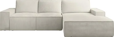 Produktbild von Kordbeige große Eckschlafcouch rechts - AMELIA