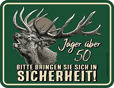 Produktbild von RAHMENLOS Original Blechschild zum 50. Geburtstag: Vorsicht Jäger über 50!