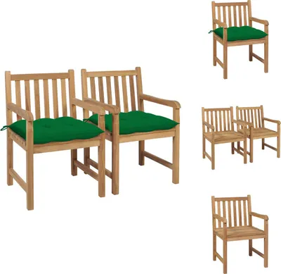 Produktbild von vidaXL Gartenstühle 2 Stk. mit Grünen Kissen Massivholz Teak - Gartenstühle