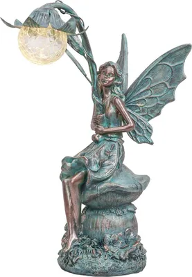 Zdjęcie produktu dla Siedzące Elfy Solarna Figurka Ogrodowa 35cm Brązowa Statuetka Wróżki